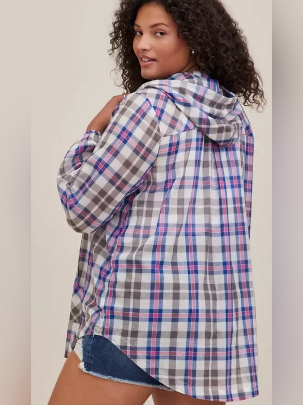 Torrid Long Line Zip-Up Voile Plaid Hooded
Oversized Jacket Size Large - Picture 3 of 7